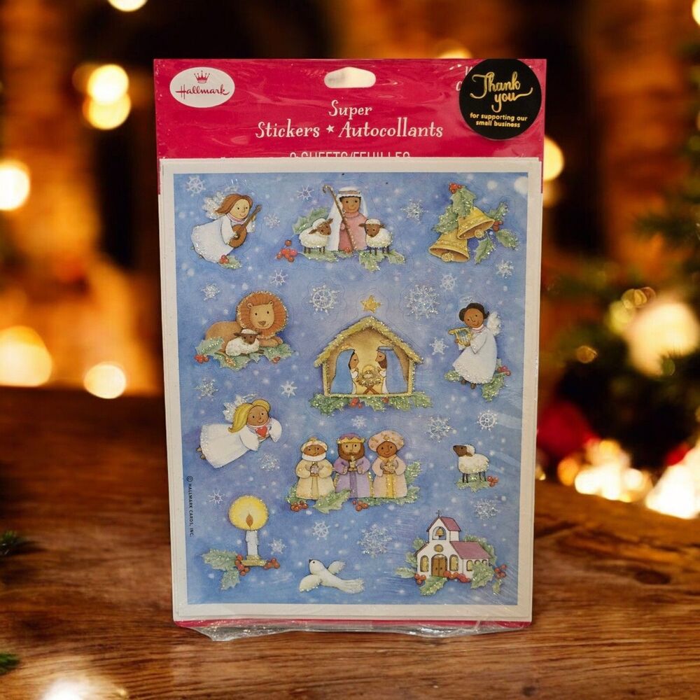 Sealed Vintage Hallmark Super Stickers Glitter Nativity Christmas Scene 2 Sheets